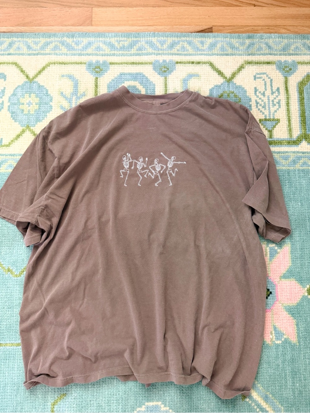 Comfort Colors Brown Short-Sleeve Tee with White Dancing Skeleton Graphic